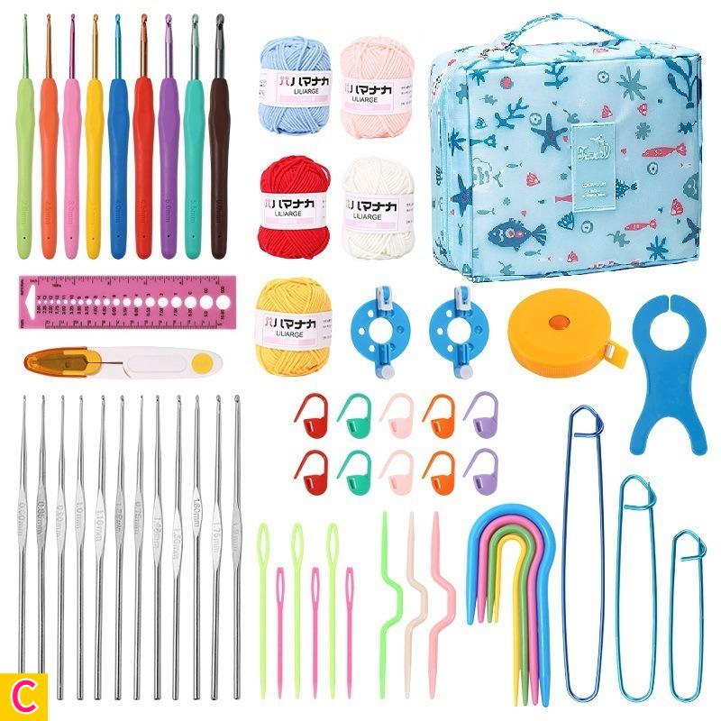 59pcs Complete Knitting Crochet Craft Kit for Adult All-in Starter Set with Yarn Needles Hooks Measuring Tape Scissors-like Tool