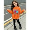 Girls' Donut Cartoon Casual Comfortable Soft Loose Pullover Sweatshirt and Leggings 2-Piece Set, New Autumn/Winter, Playful, Sweet and Cool Style