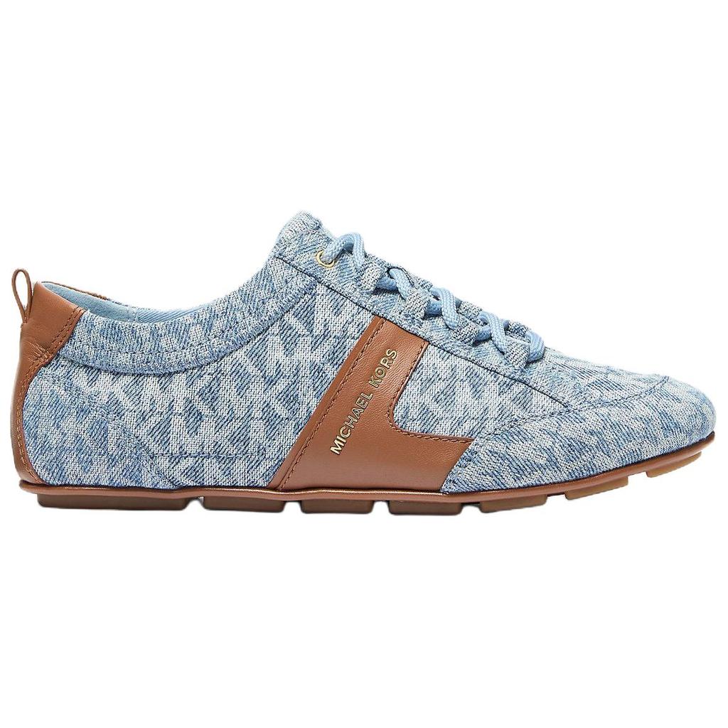 Michael Kors Keely Denim Leather Round Toe Lace-Up Signature Print Low-Top Casual Shoes Women sneakers Blue 43S6KLFS2Y2255