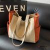 Canvas Bag Female College Student Large-capacity Tote Bag Fashion Shoulder Casual Handbag Color Matching Class Simple Satchel