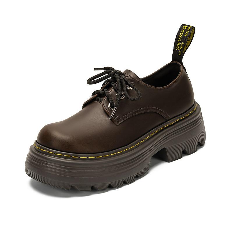 Thick-soled Derby single shoes autumn and winter new Martins heightened lace-up small leather shoes for women