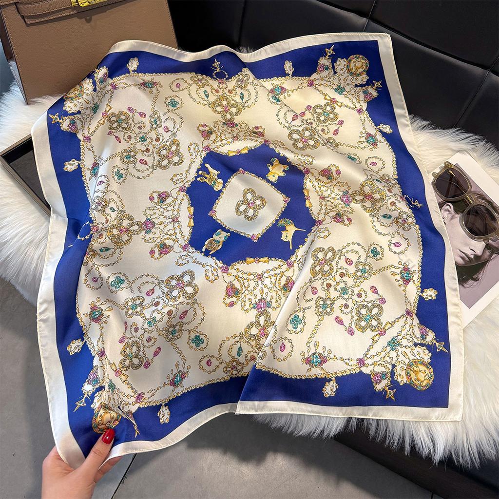 Luxury Butterfly Print 70*70Cm Square Scarf Women Soft Satin Hairband Neckerchief Tie Female Headband Foulard Bag Ribbon Gift