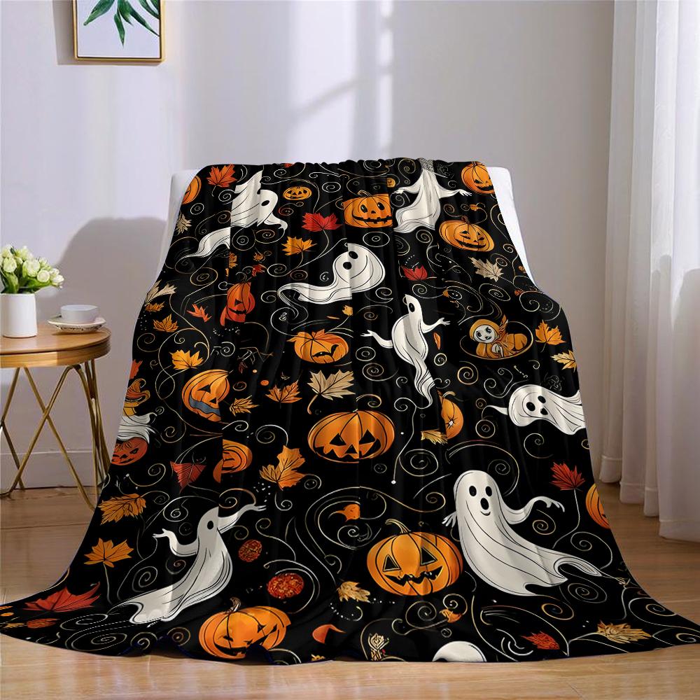 Halloween Ghost Pumpkin Flannel Blanket Warm Soft Halloween Christmas Couch Warm Cozy Decorative Decor Gift for All Season