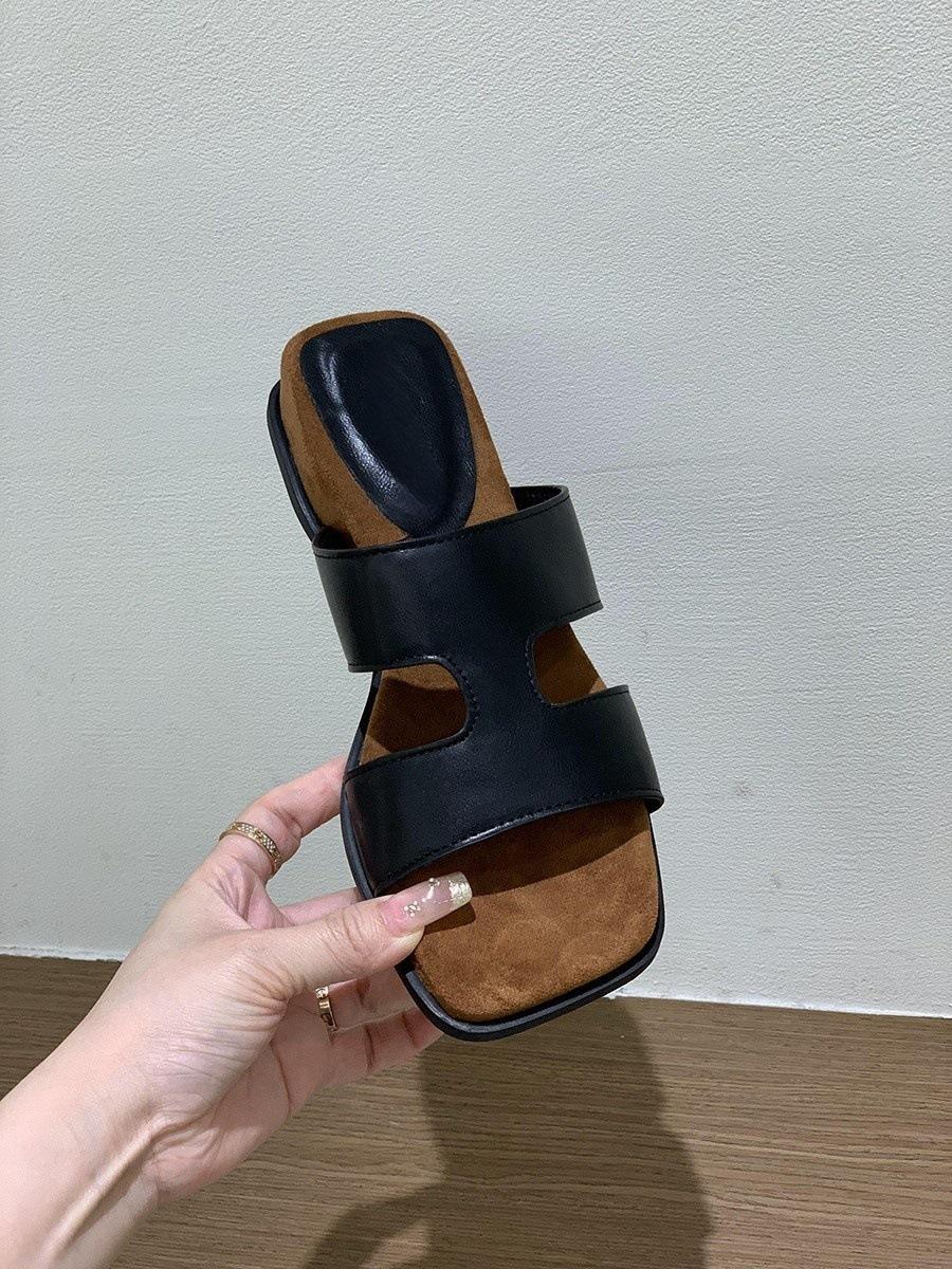 

Wedge heel retro beige one-word slippers fairy shoes outer wear 2025 summer with skirt versatile French sandals 35