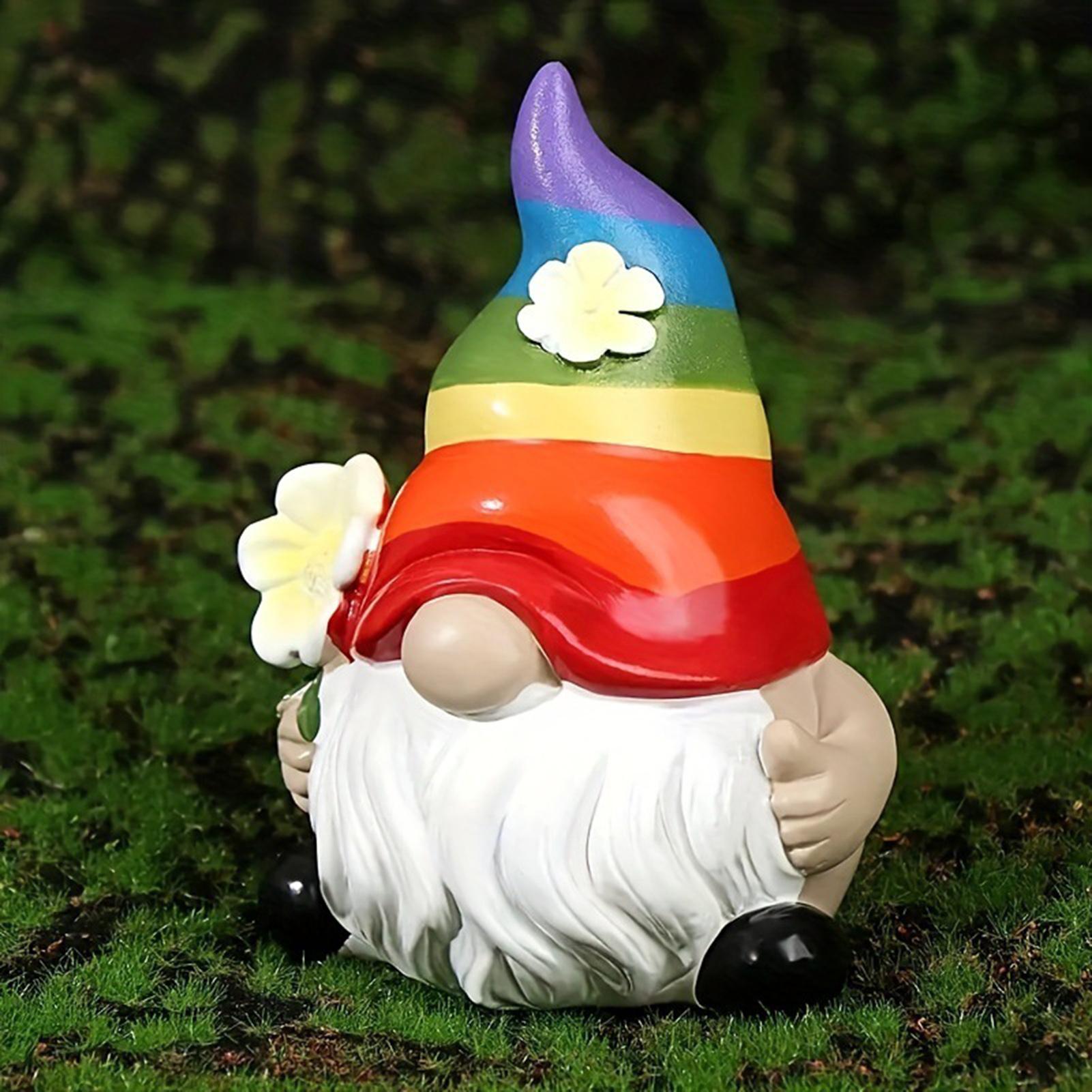 

Christmas Garden Gnome Figurine with Rainbow Hat Miniature Ornaments Cute Mini Dwarf Planter Flowerpot Decor Accessories