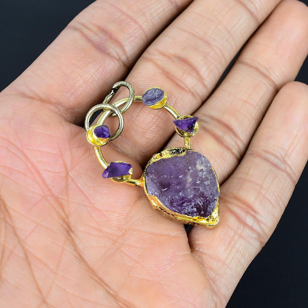 Amethyst Pendant Gemstone Jewelry, Copper Electroformed Silver Pendant, Gift For Women Handmade Pendant