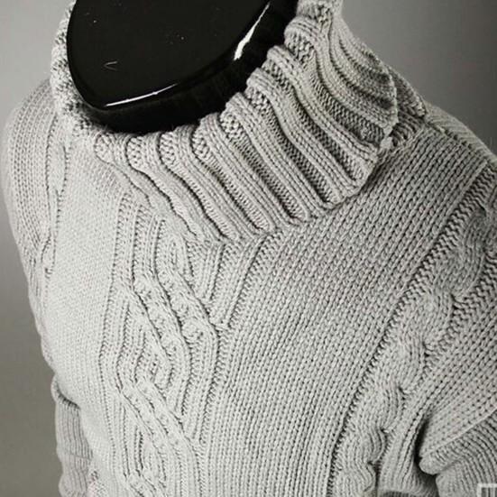 Men Slim Sweater Ribbed Cuffs Leisure High-necked Solid Color Warm Knitted Tops Daily Wear