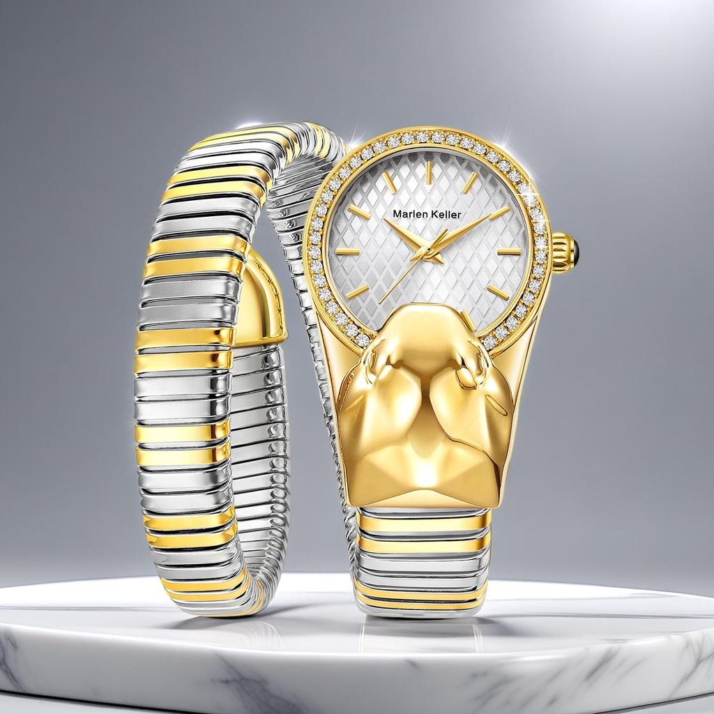Orologio da Donna Marenkeller 2025 al Quarzo con Design a Serpente, Set di Diamanti e Placcatura IP.