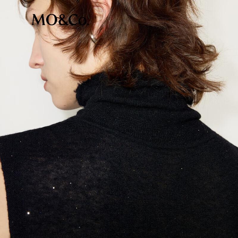 MO&Co. Women's Rhinestone Embellished Baby Alpaca Blend Sleeveless Turtleneck Sweater