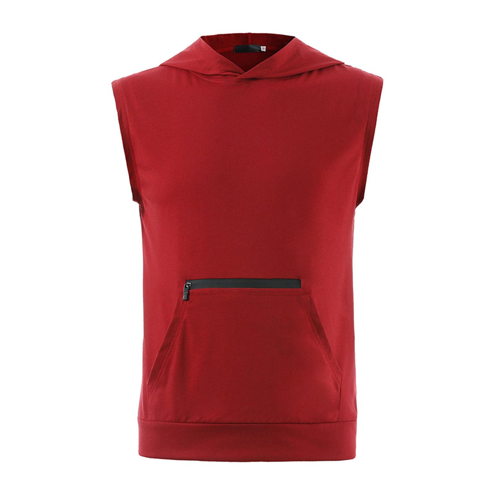 

Летний мужской однотонный жилет без рукавов с капюшоном, повседневный спортивный топ XL винный