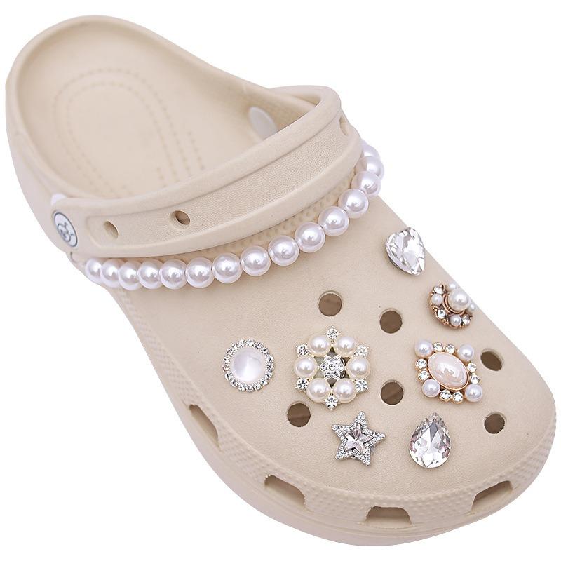 Σετ 15 τεμ. Πολυτελή μεταλλικά Στολίδια Παπουτσιών Αξεσουάρ Τρύπα Αγκράφα Παπουτσιού Προηγμένο Διαμάντι Μαργαριταρένια Αλυσίδα Στυλ Μπαλέτου DIY 3D Διακοσμήσεις Παπουτσιών