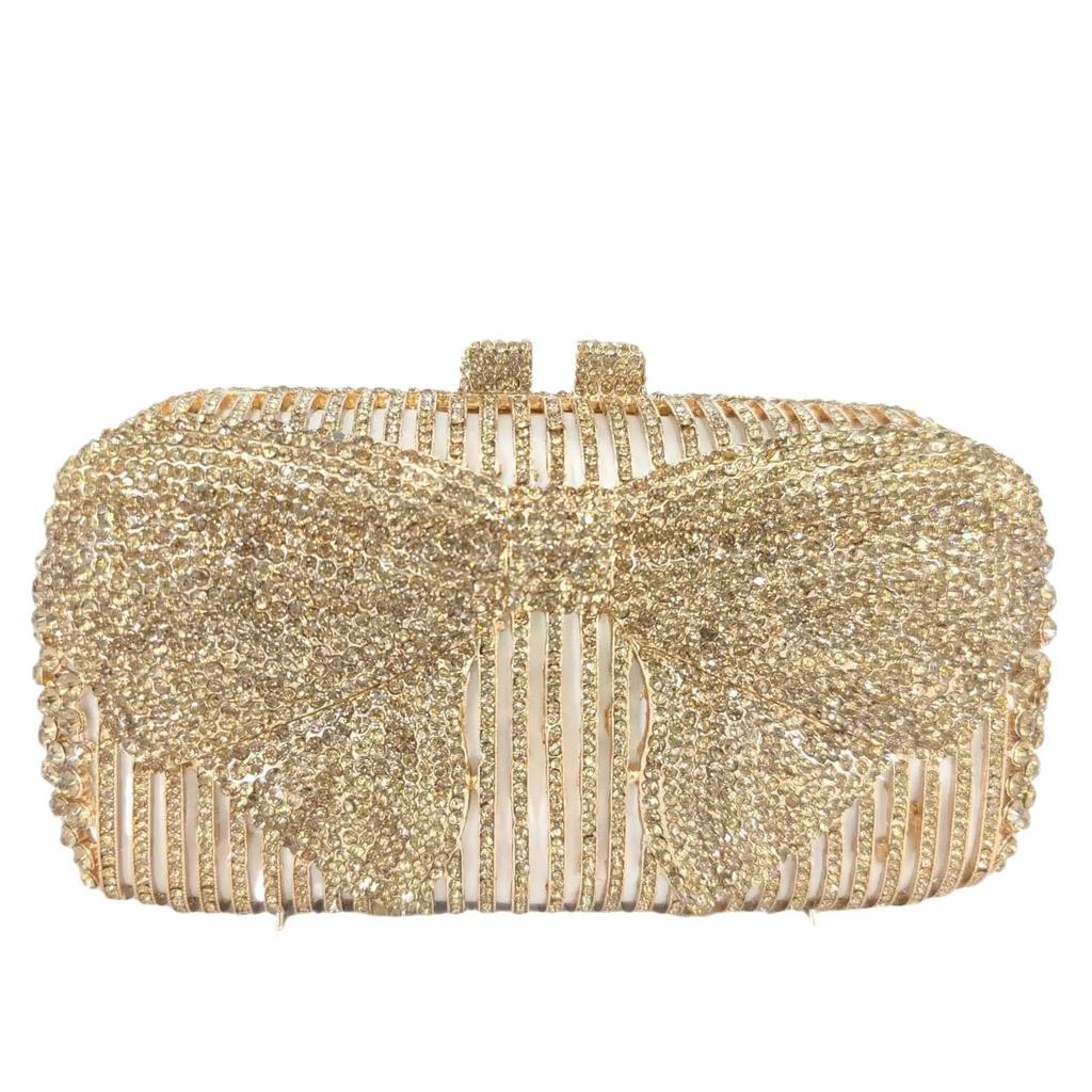 Boutique De FGG Silver Rhinestone Clutch Purses for Women Formal,Bow Crystal Evening Bags,Bridal Wedding Party Minaudiere Bag