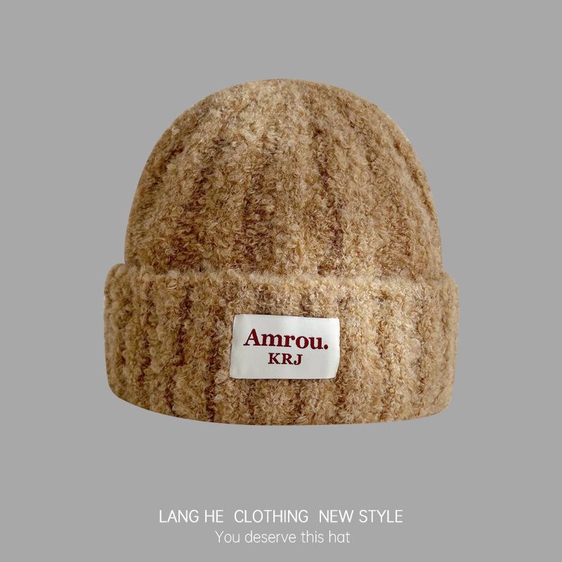 

Женская корейская шерстяная шапка: Ветрозащитная, теплая, плотная вязка с защитой ушей для осени и зимы. One Size