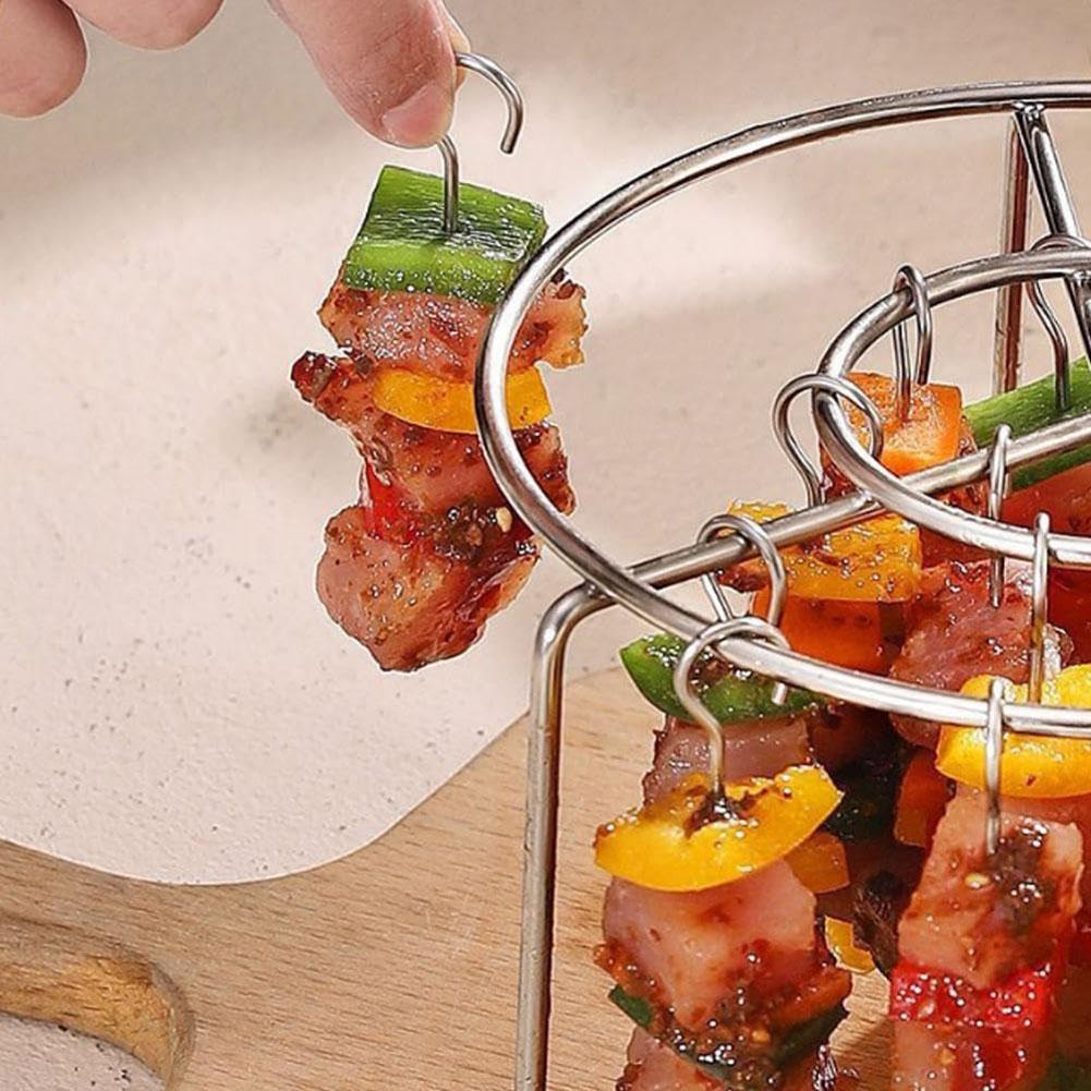 Air Fryer Special Grill Stainless Steel Round Hanging Skewer Rack 24/48 String Detachable Vertical Air Fryer Oven Barbecue Stand