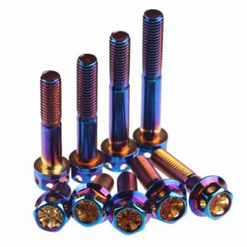 304 Stainless Steel M6/M8 Burnt Titanium Gold Electroplated Iridescent Hex Flange Cap Screws for Electric Motorcycles