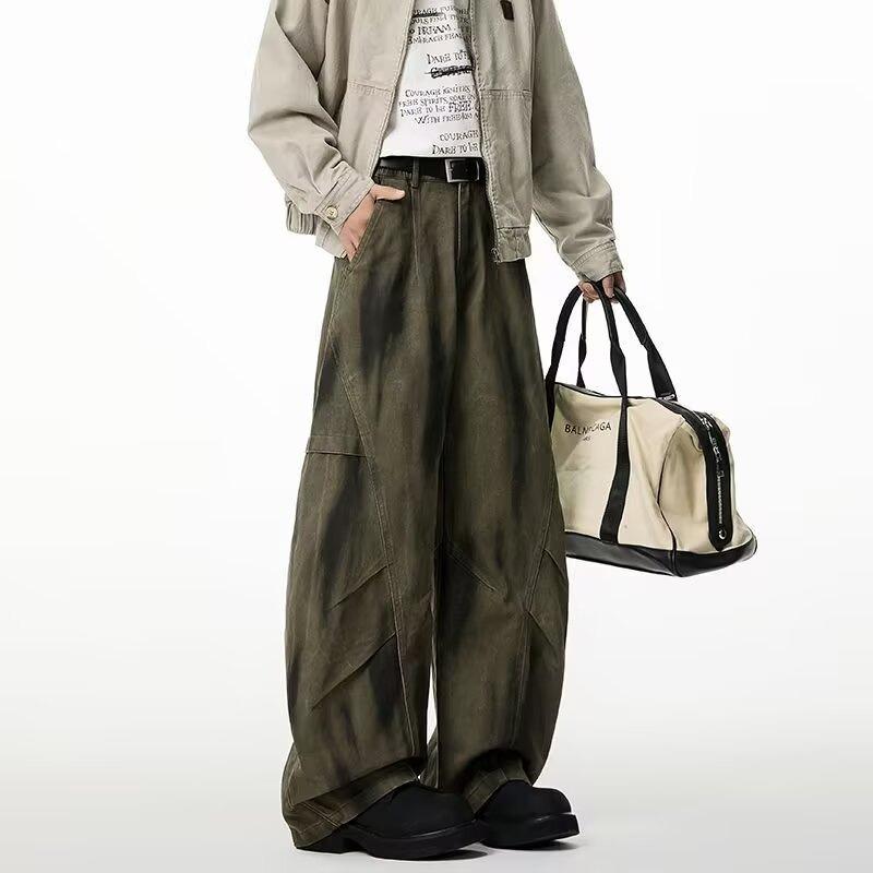 Washed Tie-dye Mopping Wide-leg Casual Pants Men's and Women's Loose Niche Tooling Straight Wide-leg Pants