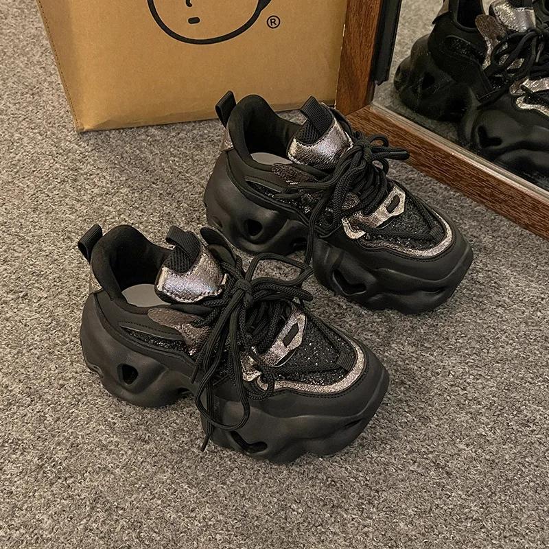 Fashion 6CM Thick Soled Daddy Shoes Women 2024 Spring and Autumn New All-match Small Feet Show Small Increase Muffin Casual Sports Shoes