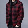 Men Fall Winter Jacket Color Matching Plaid Print Knitted Hooded Zipper Closure