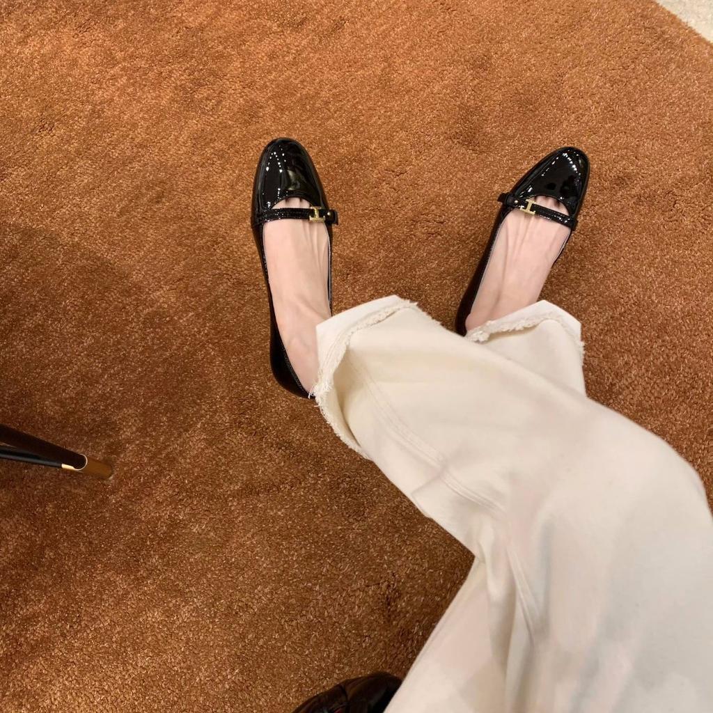 Sheepskin Version~ Letter Small Gold Buckle Shoes Soft-soled Mary Jane Shoes Women's Single Shoes Round Head Shallow Mouth Flat-soled Leather Shoes