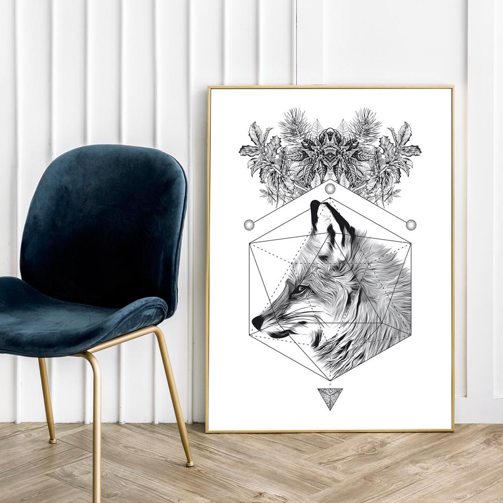 Black and White Fox Poster