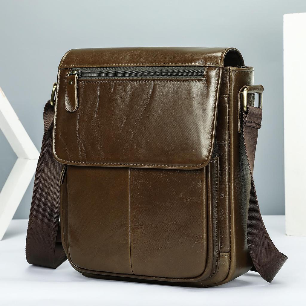 Erkek Gerçek Deri Çapraz Vücut Omuz Çantası - Üst Katman Sığır Derisi, Günlük Kapak Tasarım