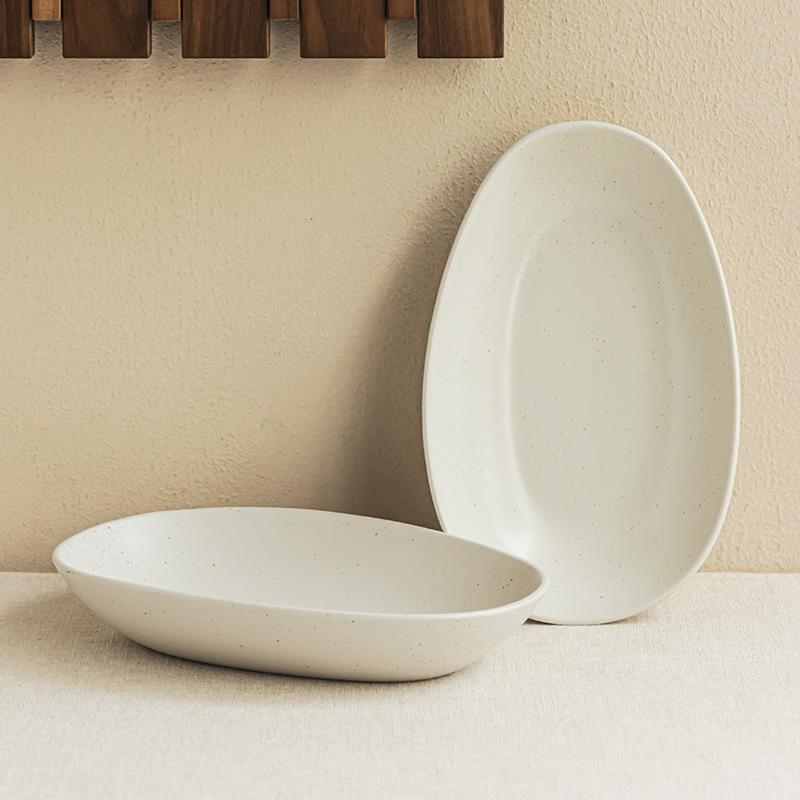 Large Bowl Special-Shaped Bowl Simple Large Ceramic Bowl Household Vegetable Bowl Soup Bowl Living Room Fruit Bowl Sesame Glaze Tableware