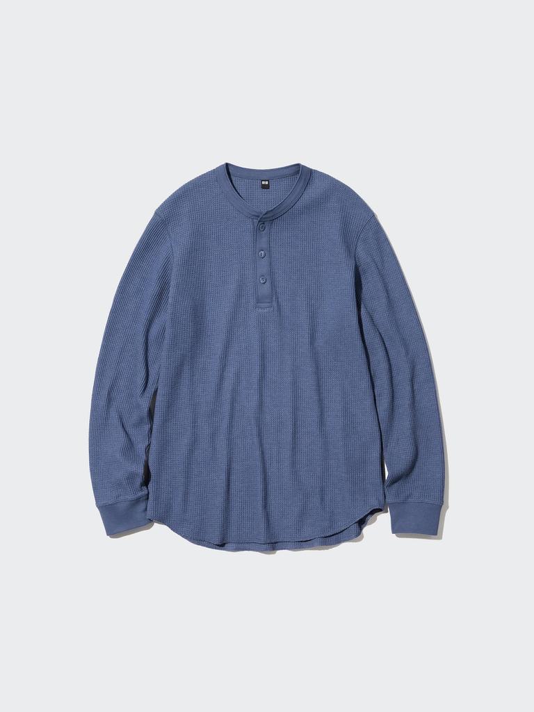Uniqlo Japan Waffle Henley Neck T  Long Sleeve 