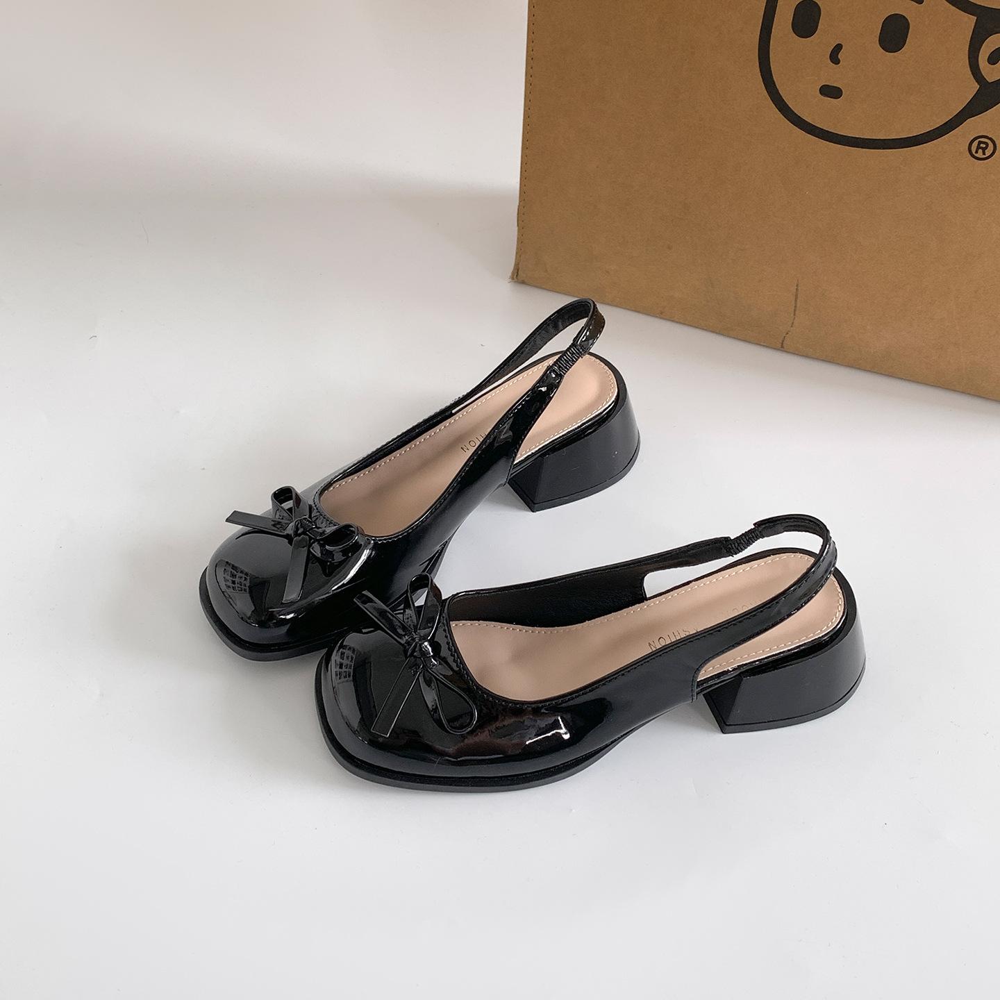 White French retro thick heel heightened bag head sandals summer wear with skirt cool slippers 35 чёрный