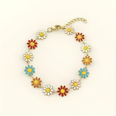 1pc Bracelet Émail Acier Inoxydable pour Femme Bracelet Chrysanthème Coloré