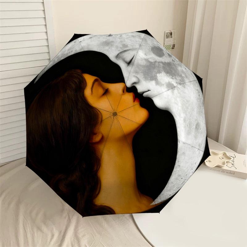 1pc Moon Kiss Automatic Folding Umbrella, Heavy Duty 8 Rib Iron Frame, Suitable for Travel, Daily Use, Birthday, Decor Gift m0104097