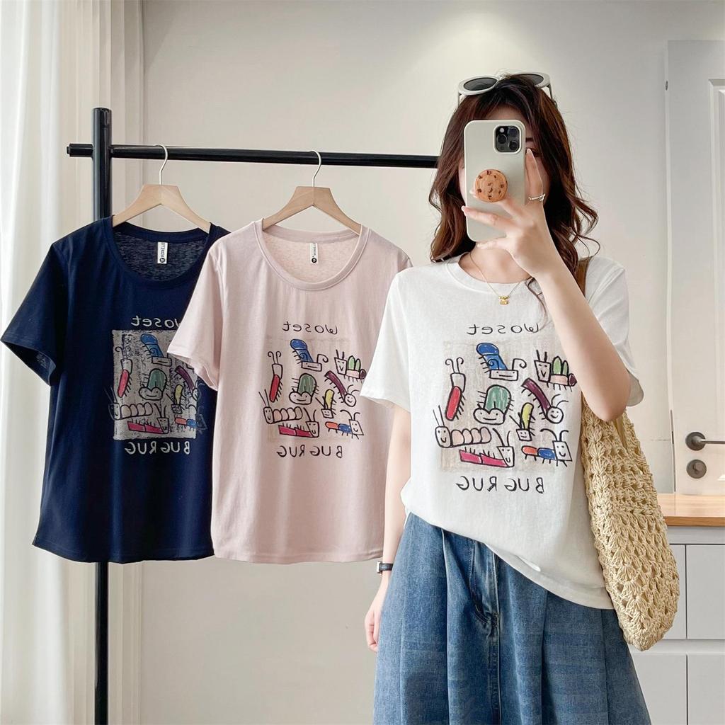 2026 Summer Snowflake Print Cotton T-shirt, Short Sleeve, Plus Size, Round Neck Top for Women