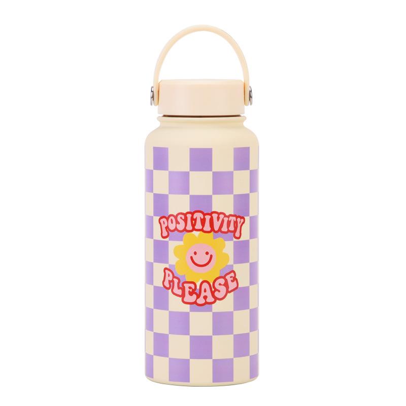 1L Thermos Cup Large Capacity Wide Mouth Portable Vacuum Sports Kettle Outdoor Printing Water Cup Female