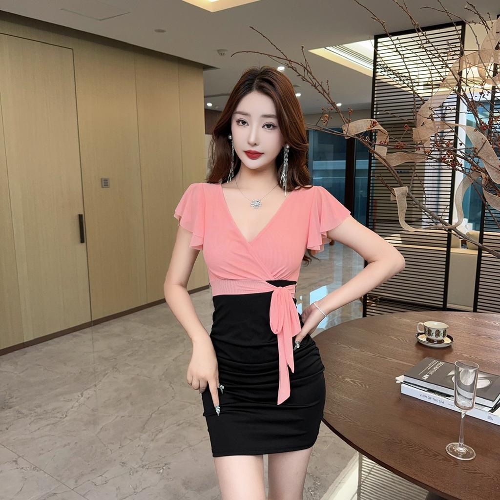 Sexy Dress Foot Bath Foot Massage Clothing Slim Foot Bath Shop Work Clothes V-Neck Off-Shoulder Dress