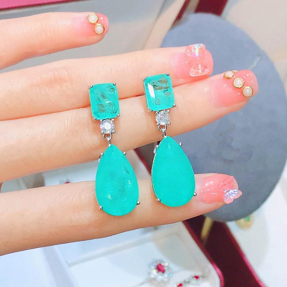 

Серьги-подвески с цветными подвесками для женщин, винтажные, параиба, турмалин, изумруд, драгоценный камень, свадебные серьги, ювелирные украшения, подарок