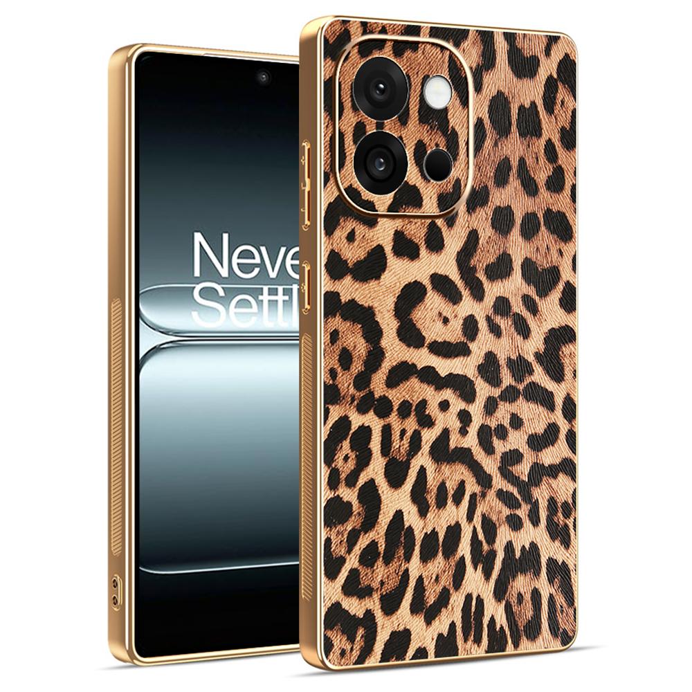 

For OnePlus 13T 5G/13s 5G Case Leopard Print PU Leather Coated PC+TPU Electroplating Phone Cover A