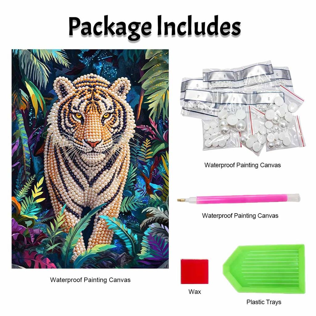 Tiger Pearl Painting Handmade Diy 5D Pearl Painting Kit Home Wall Decoration Art
