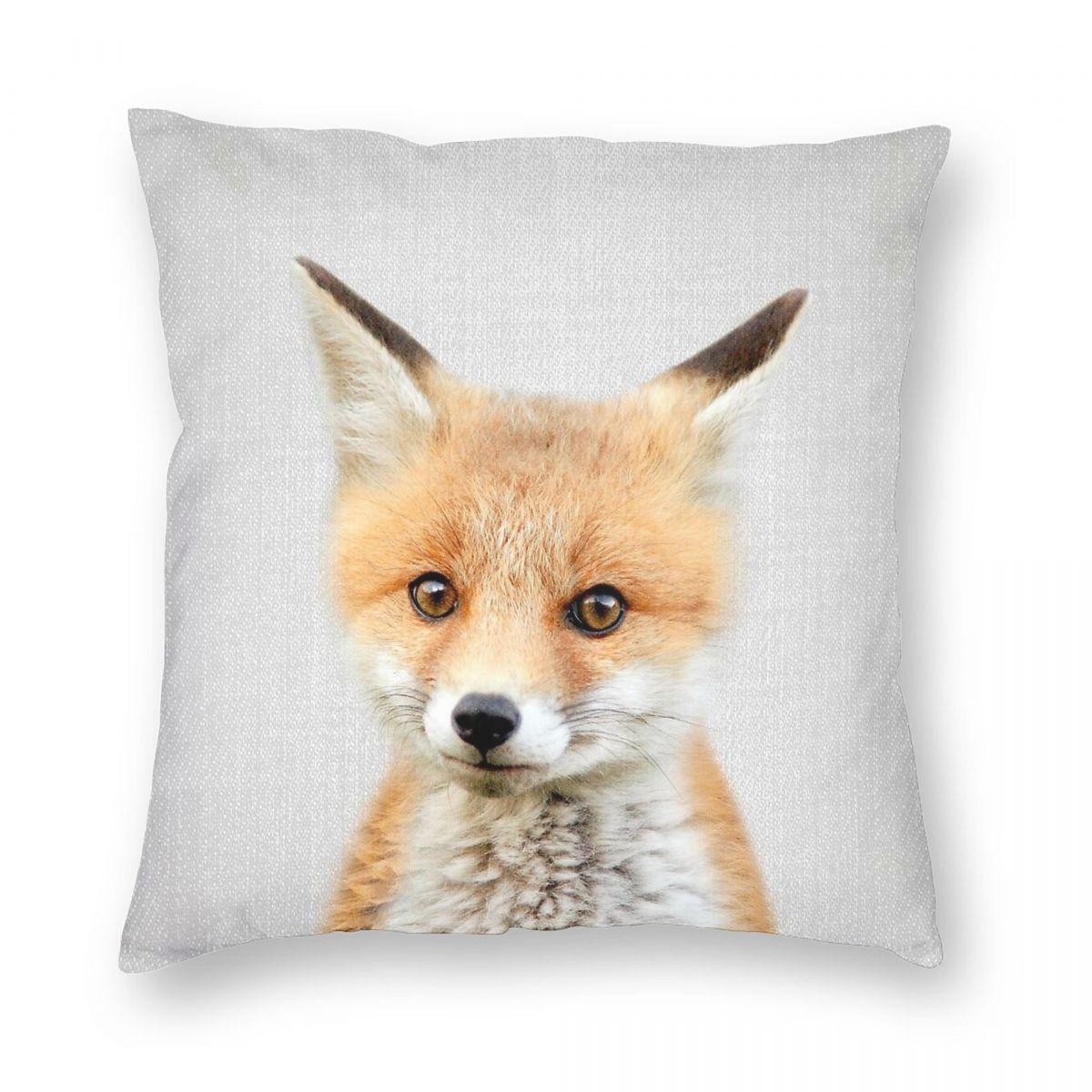 Baby Fox Colorful Square Pillowcase Polyester Linen Velvet Pattern Zip Decor Throw Pillow Case Car Cushion Cover 30x30cm 12x12in