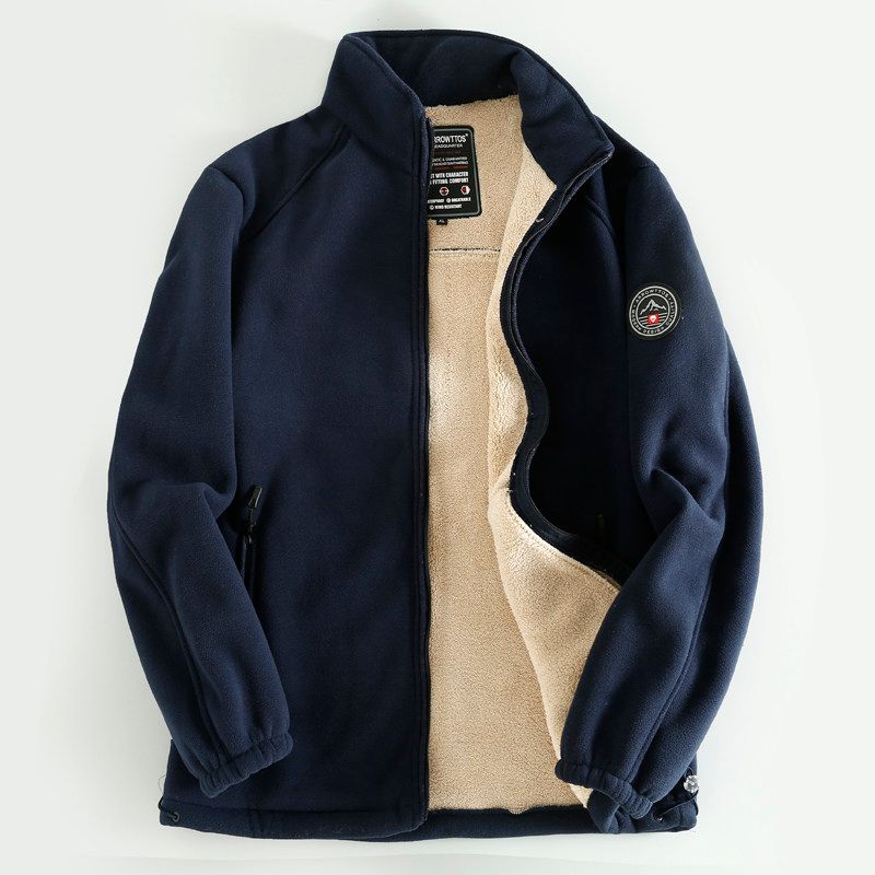 Japanese Quality~ Winter Thickened Warm Men's Mid-Length Fleece Jacket Zip-Up Cardigan Top