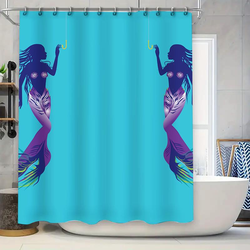 

Modern Mermaid Shower Curtain Bright Blue Fabric With Unique Fish Tail Design For Bathroom Decorations W60H190(CM)-1 Pcs