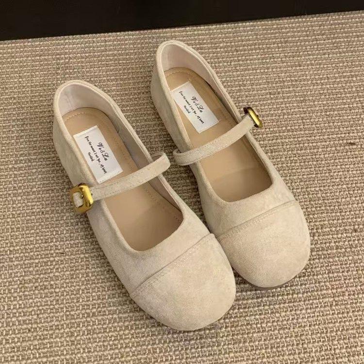 French suede Mary Jane shoes women's 2025 summer new retro soft sole with skirt round head flat bottom one pedal single shoes