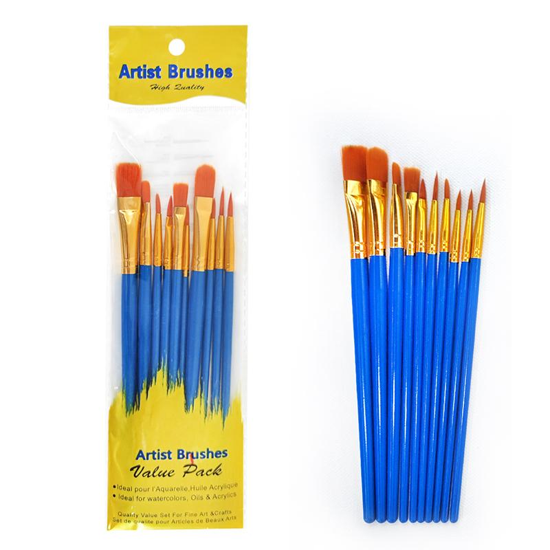 10Pcs Professional Artist Paint Brushes Set Multi-Functional Nylon Round Pointed Flat Tips Hook Line Paint Brush