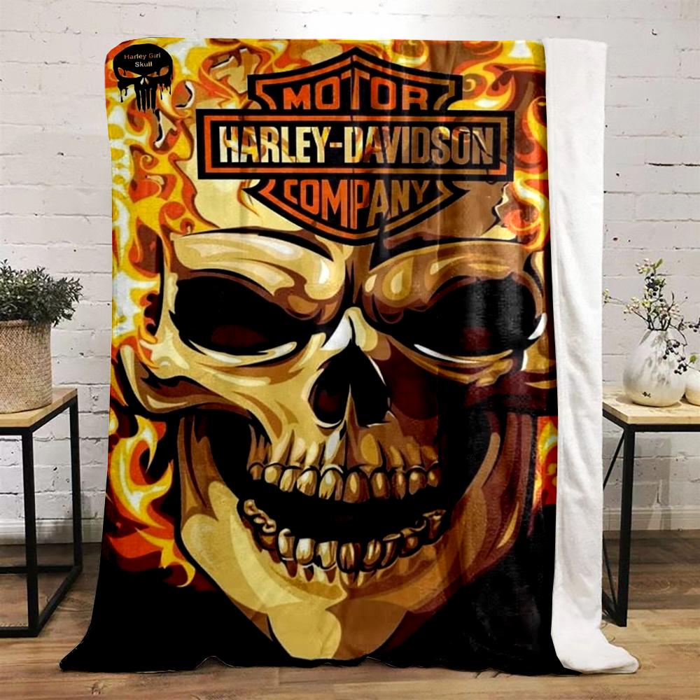 Harley-Davidson Skull Design Blanket Flannel blanket for bedroom, living room, sofa, and nap sofas.