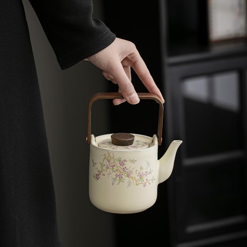 Chinese Traditional Ru Kiln Ceramic Teapots Handmade Flowers Pattern Tea Pot Beauty Tea Infuser Kettle Portable Tea Set Teaware