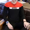 Fall Spring Men Top Patchwork Color Matching Letter Pattern Round Neck Long Sleeves Pullover Daily Wear Casual T-shirt