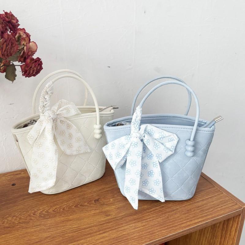 Womens Mini Tote Bag PU Leather Crossbody Handbag With Bow Detail Sweet Style Daily Use Shoulder
