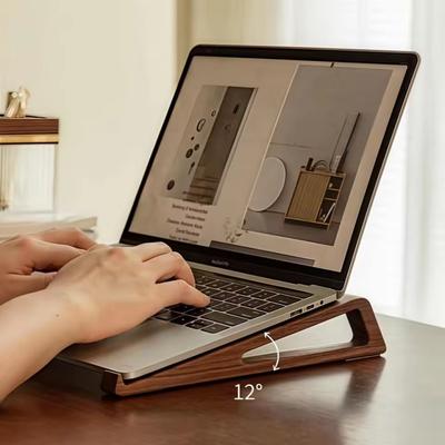 Portable Foldable Wooden Laptop Stand-Ergonomic 12° Adjustable Angle, Cooling Ventilation Triangular Design,Office Accessory
