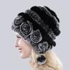 Sale Winter Women Flowers Striped Natural Real Rex Rabbit Fur Hats Lady Warm Knit Genuine Fur Caps Russian Outdoor Fur Hats
