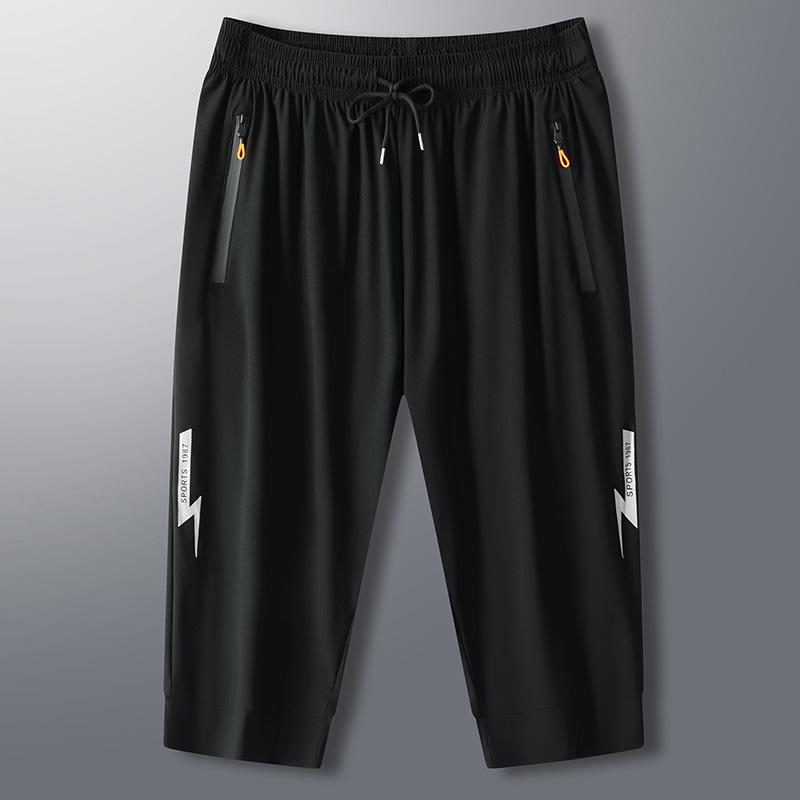 Men's Quick-Dry 3/4 Length Running Shorts - High Elastic, Ice Silk, Breathable, Summer Sports & Casual Wear.