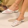 Fashion 2025 Summer Mesh Embroidery Women's Closed Toe Sandals Low Heel Outdoor Plus Size Versatile Slippers for Beach & Travel Fashion