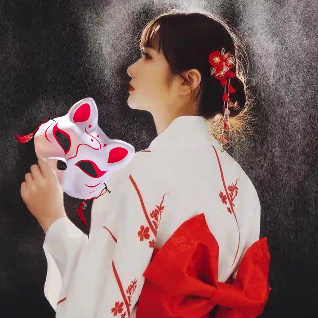 [Joyasslly] Fox Mask Cosplay Set of 3 with Bells, Japanese-Style Fox Mask, Costume Ornament, Accessory, Halloween, Festival, Summer Festival, School